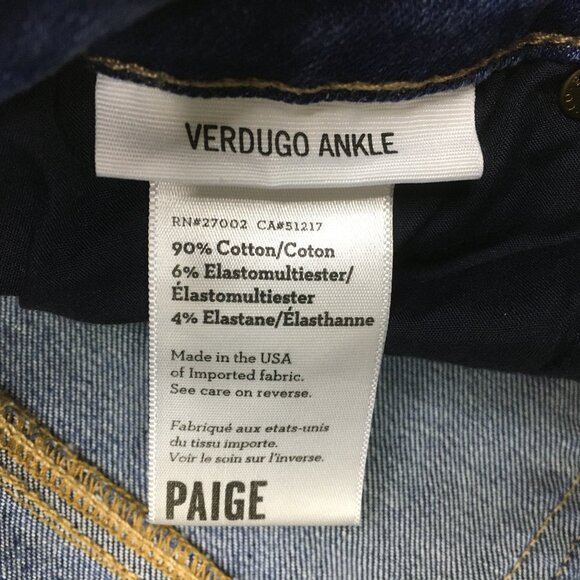 PAIGE Orson Wash Verdugo Ankle Raw Edge Hem 5 Pocket Logo Hardware Jeans - Picture 3 of 11